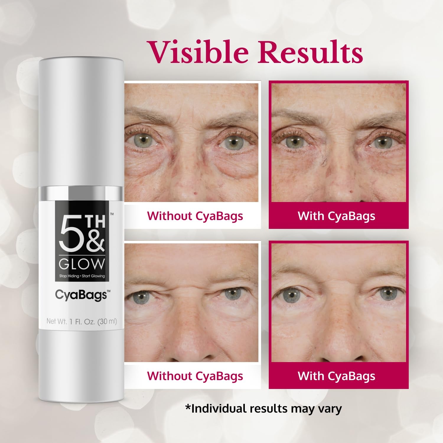 5th & Glow Cyabags Eye Serum – 30ml | Instant Eye Bag Reducer & Skin Tightener
