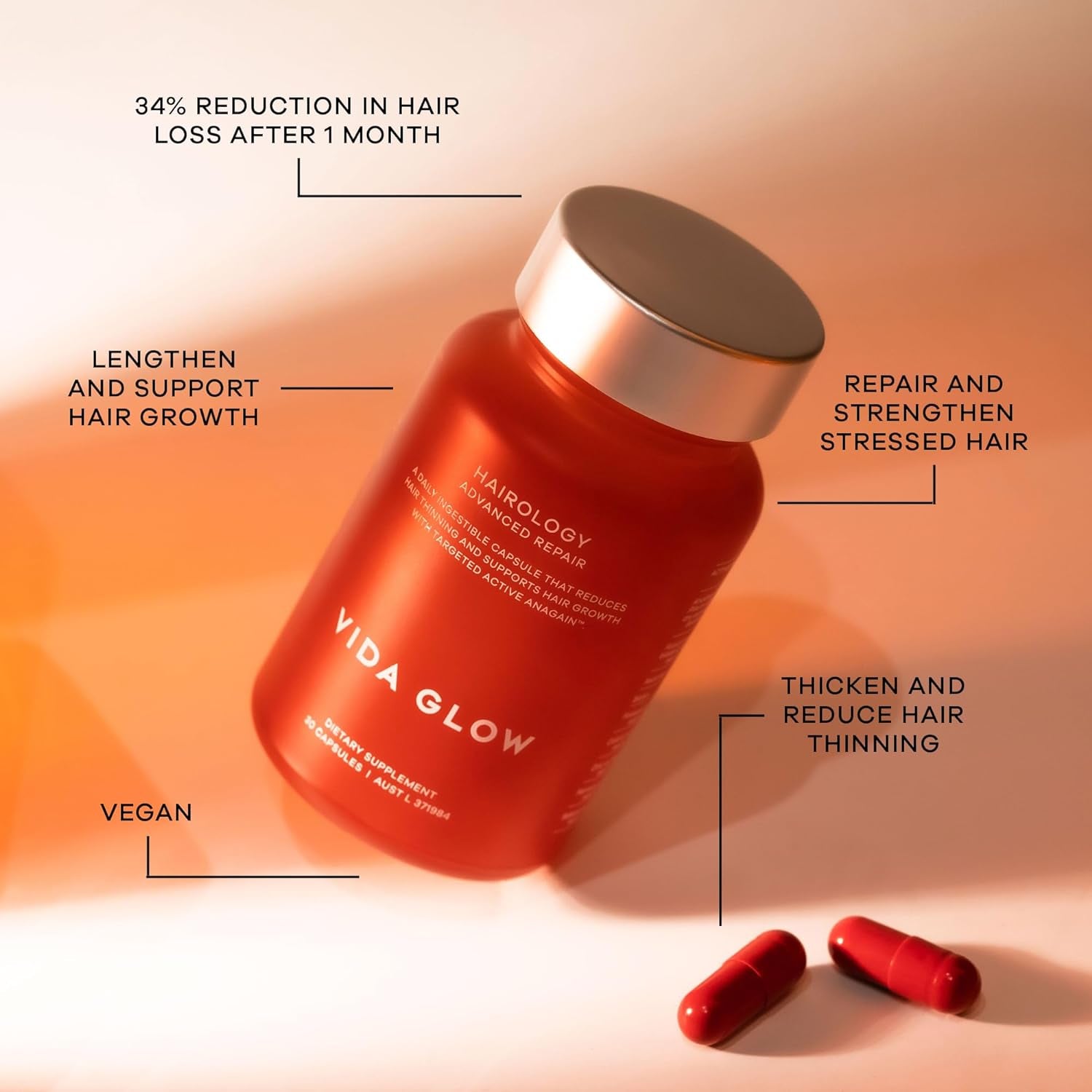 Vida Glow Hairology Advanced Repair – 30 Capsules | Daily Hair Growth Supplement with Biotin & AnaGain