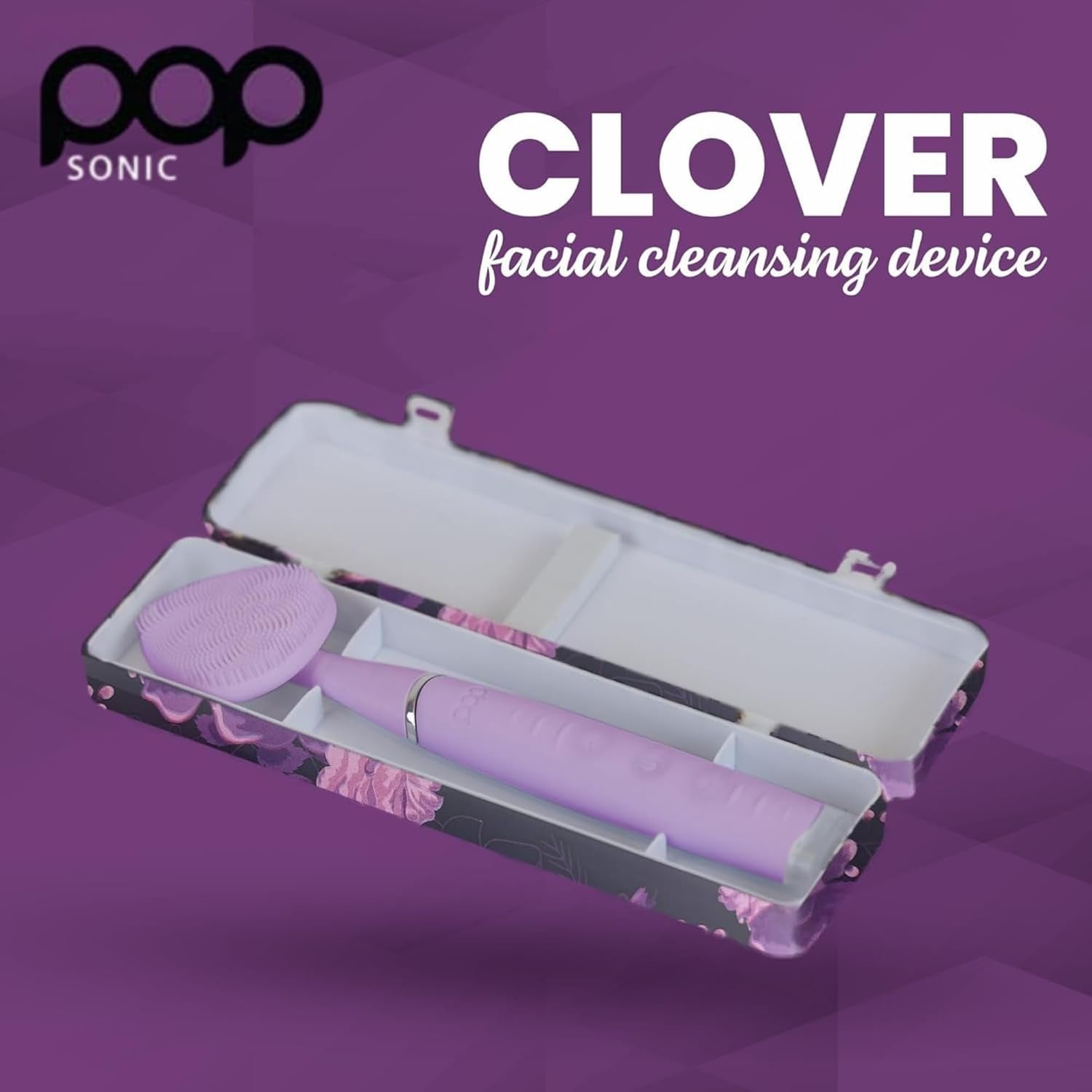 Pop Sonic Clover Facial Cleansing Device (Lavender) | 5-Speed Silicone Vibrating Face Brush for Deep, Gentle Cleansing