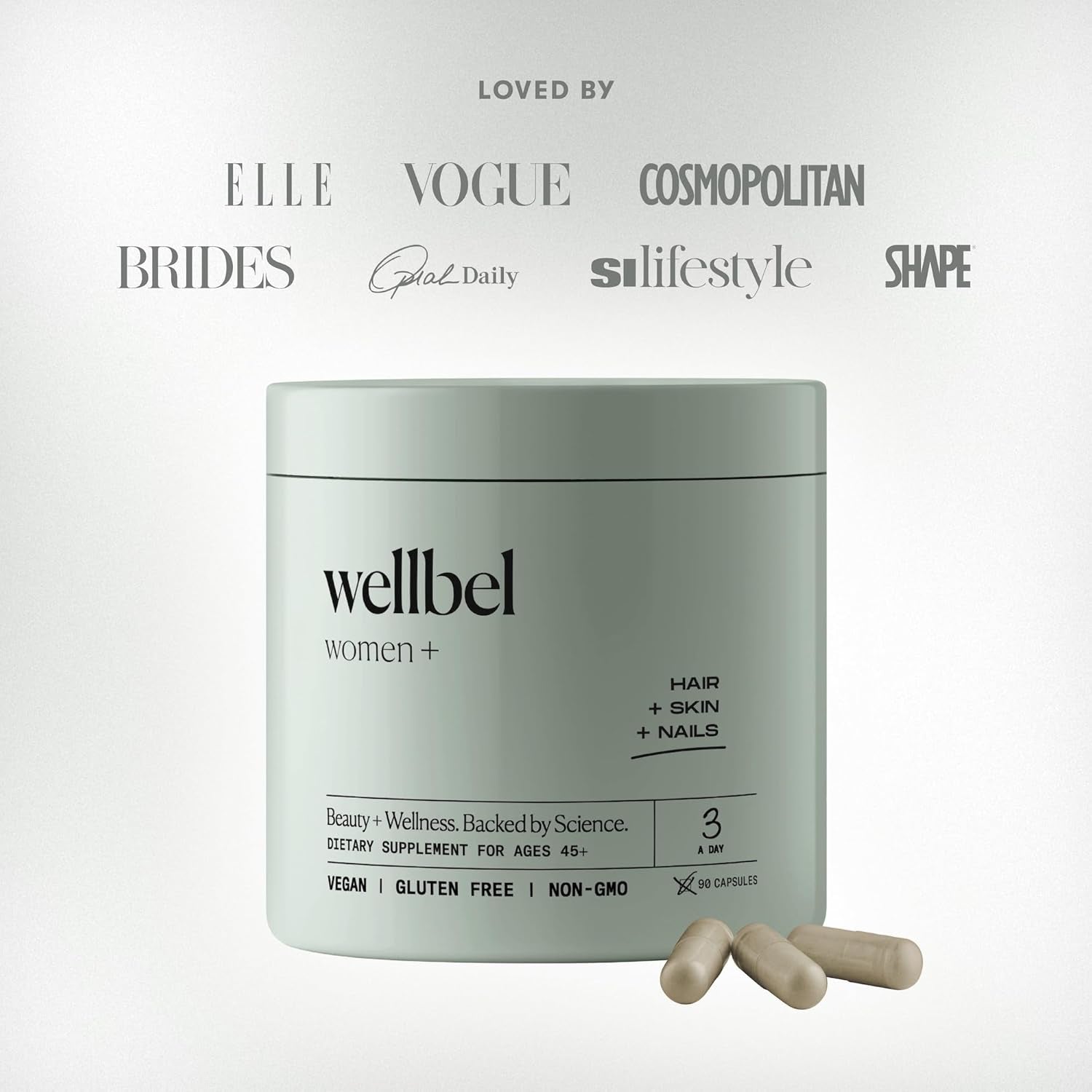 WELLBEL Women+ Clean Hair, Skin & Nails Supplement – 90 Capsules | Menopause Support for Thinning Hair & Radiant Skin (Ages 45+)