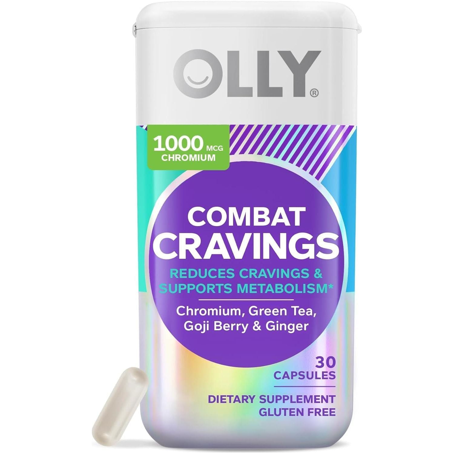 Combat Cravings, Metabolism & Energy Support Supplement,1000 Mcg Chromium, Green Tea, Goji Berry, Ginger - 30 Count