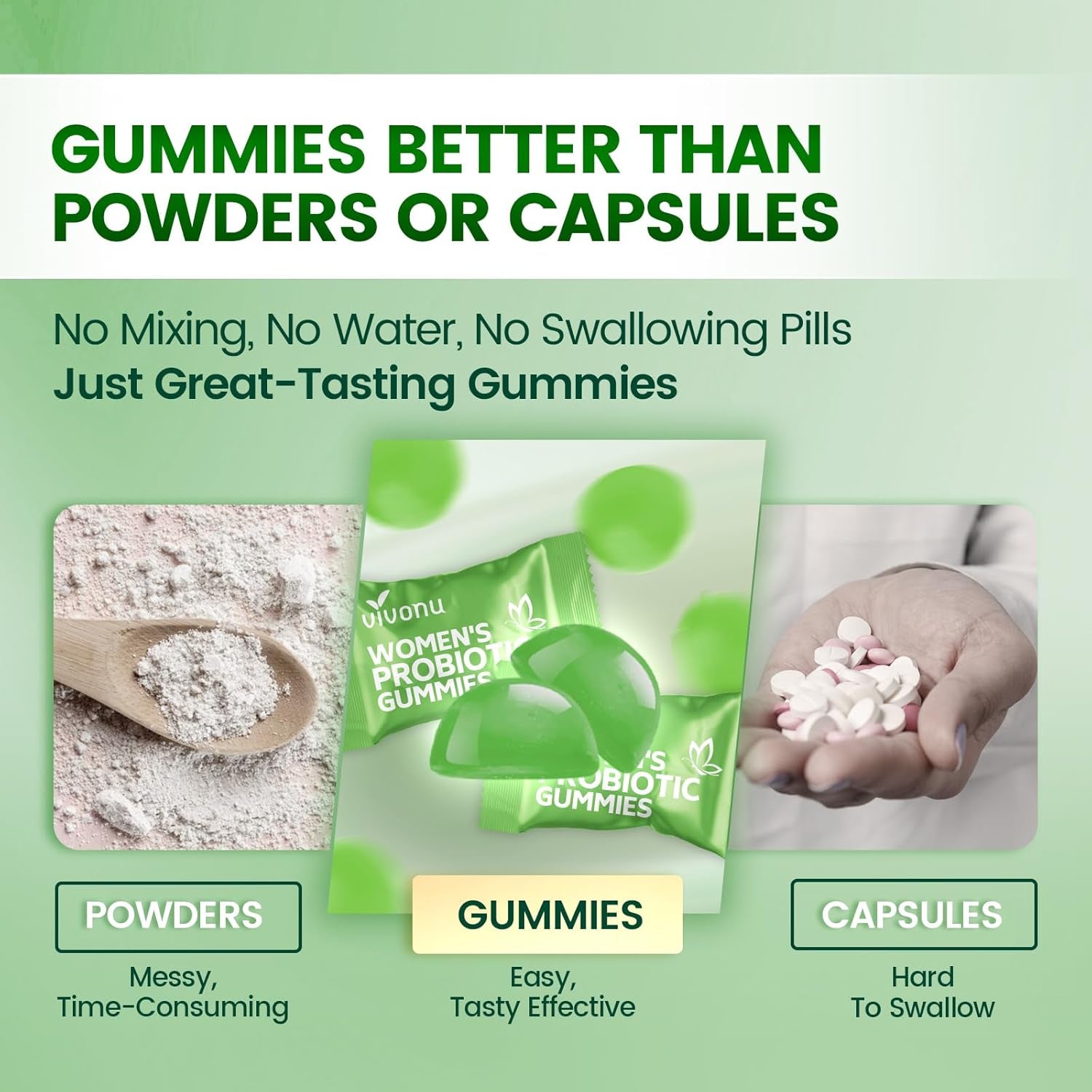 VivoNu Women’s Probiotic Gummies (Green Apple Flavor) – 60 Gummies | Vaginal Balance, pH Support & Digestive Wellness
