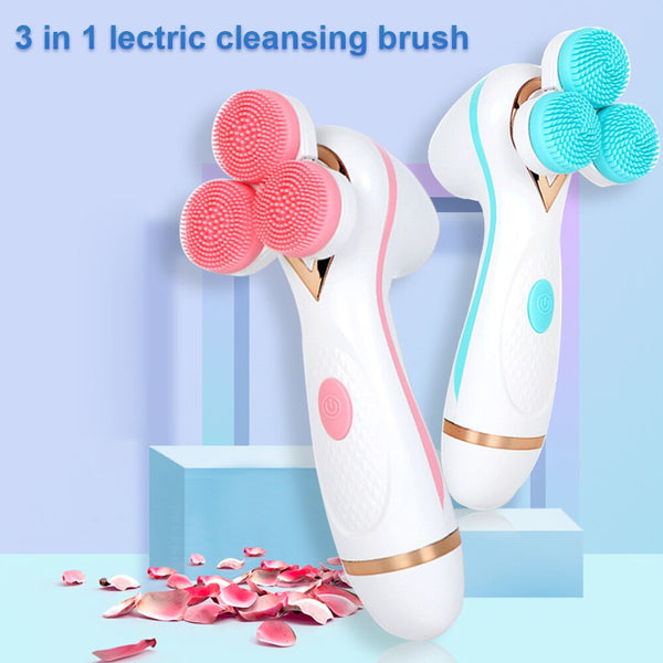 3-in-1 Sonic Facial Cleansing Brush – Rechargeable Silicone Face Cleanser & Blackhead Removal Device with 3 Brush Heads