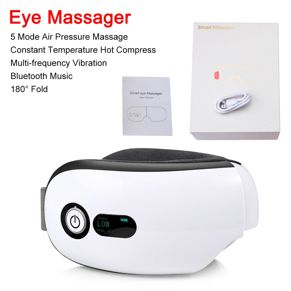 Bluetooth Smart Eye Massager – Hot Compress, Vibration & Air Pressure Therapy with Music