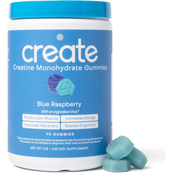 Create Creatine Monohydrate Gummies – 90 Gummies | Blue Raspberry Flavor | Vegan, Non‑GMO, Strength, Focus & Recovery Support