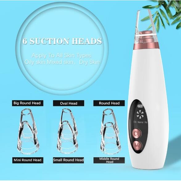 6-in-1 Electric Blackhead Remover Vacuum – Rechargeable Pore Cleanser & Acne Extractor Facial Cleaning Tool