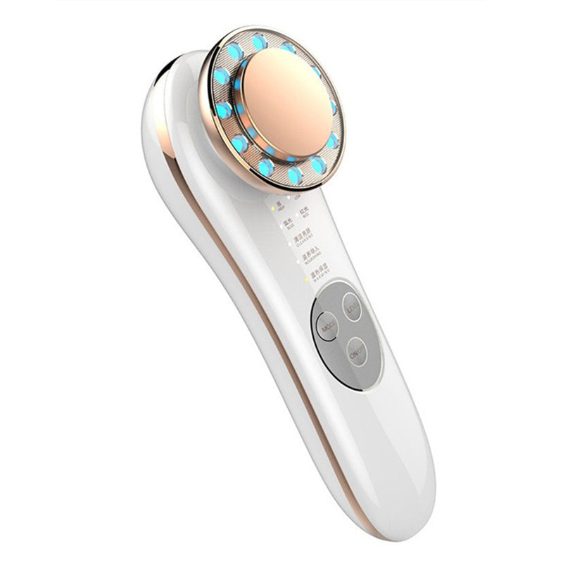 7-in-1 Electric Facial Cleanser & Beauty Device – Iontophoresis, LED Light Therapy & Essence Infusion | Rechargeable Home Spa Tool (White)