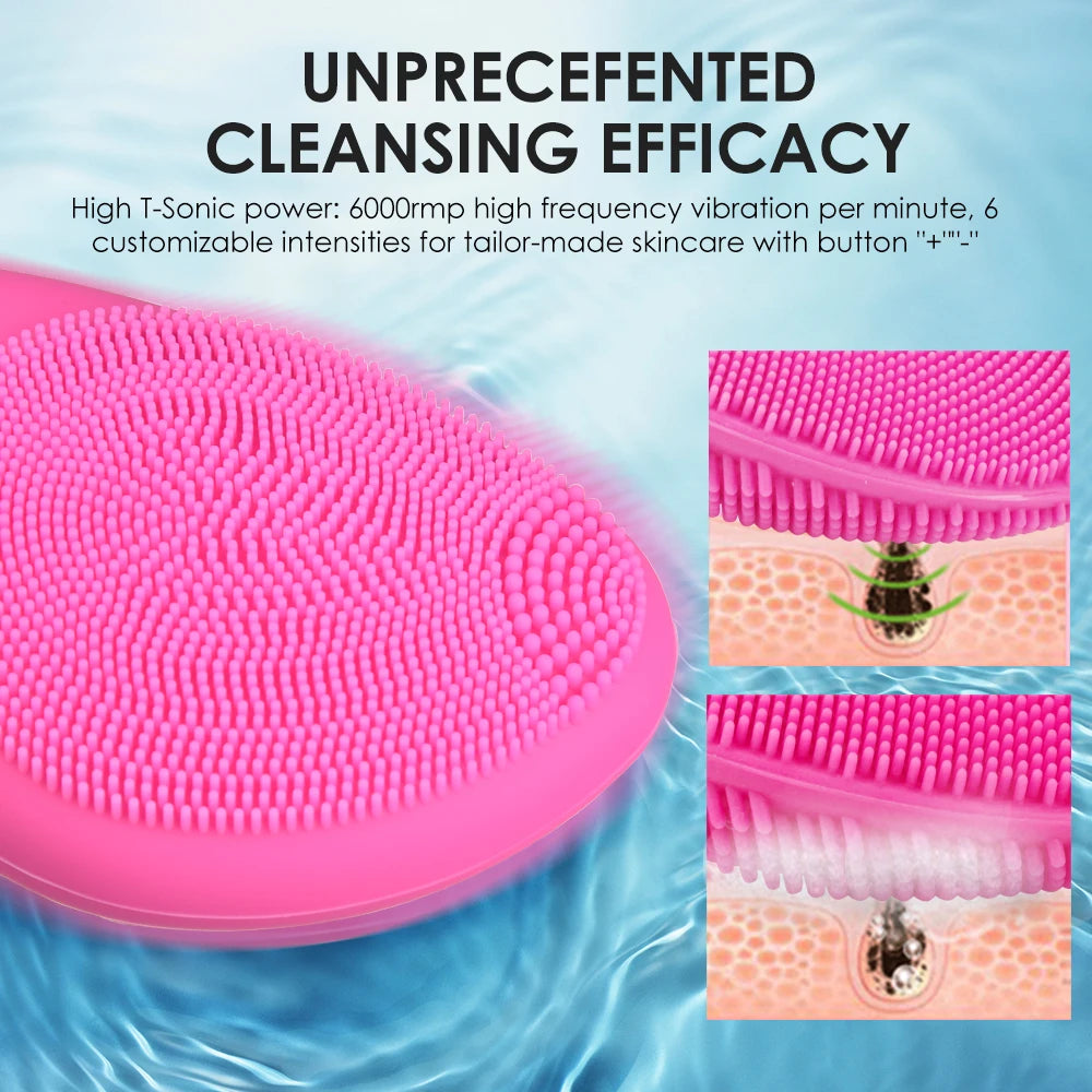 Rechargeable Sonic Facial Cleansing Brush – Waterproof Silicone Face Brush for Deep Pore Cleaning, Blackhead Removal & Anti-Aging