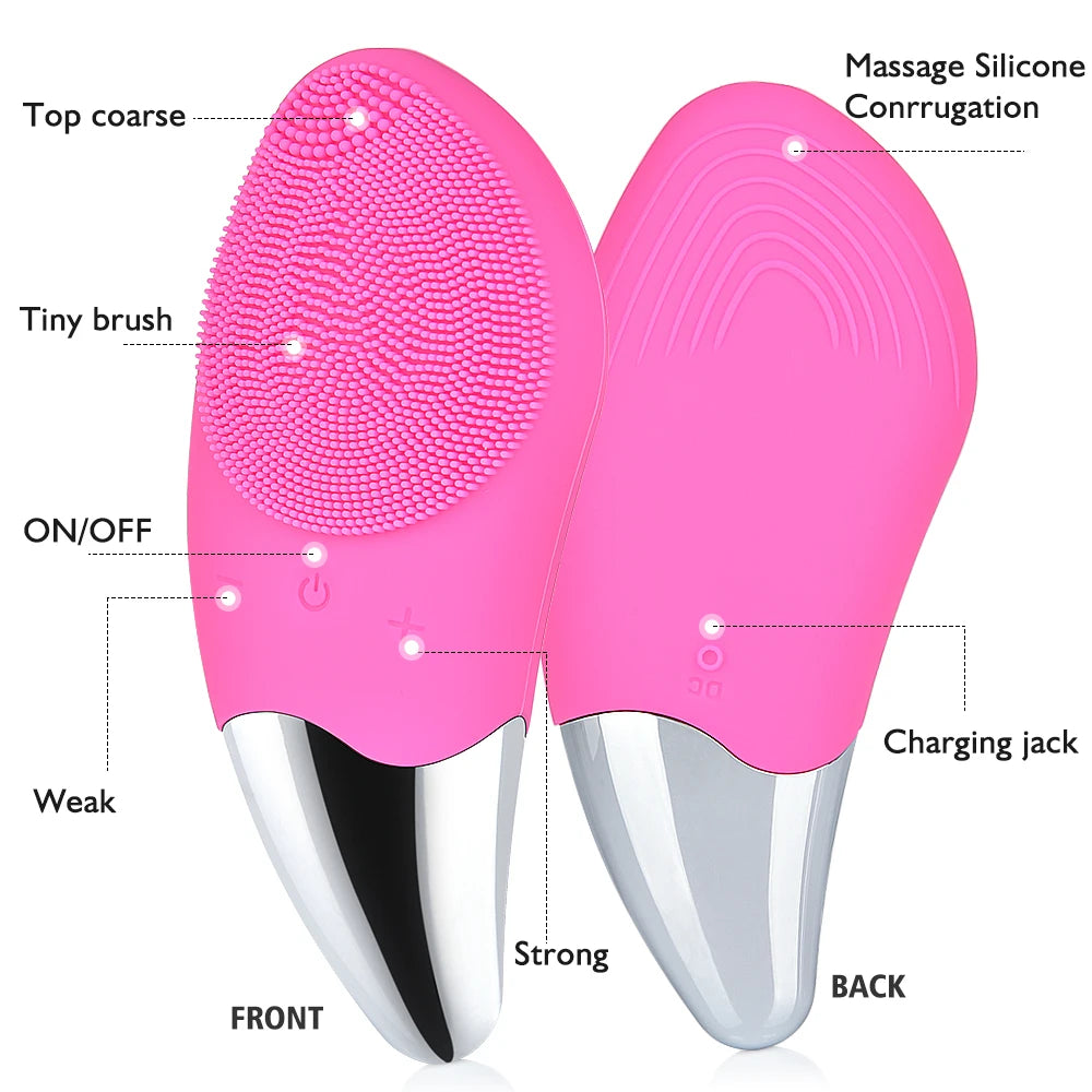 Rechargeable Sonic Facial Cleansing Brush – Waterproof Silicone Face Brush for Deep Pore Cleaning, Blackhead Removal & Anti-Aging