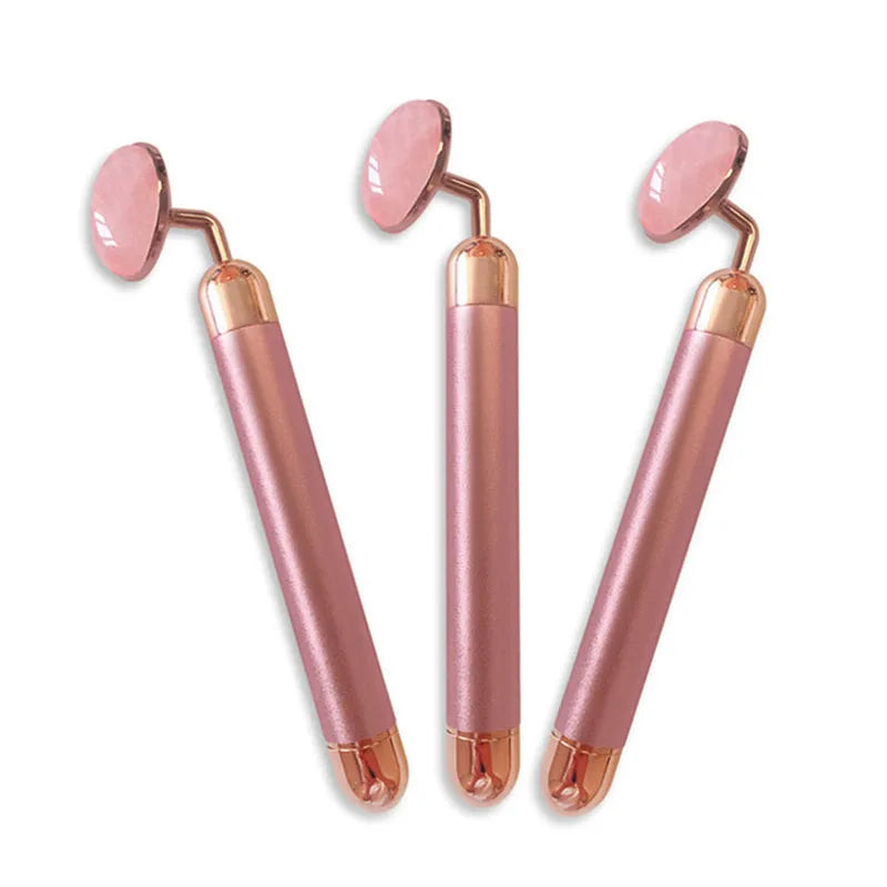 Electric Rose Quartz & Jade Beauty Bar – Vibrating Facial Roller for Skin Lifting, Slimming & Natural Glow
