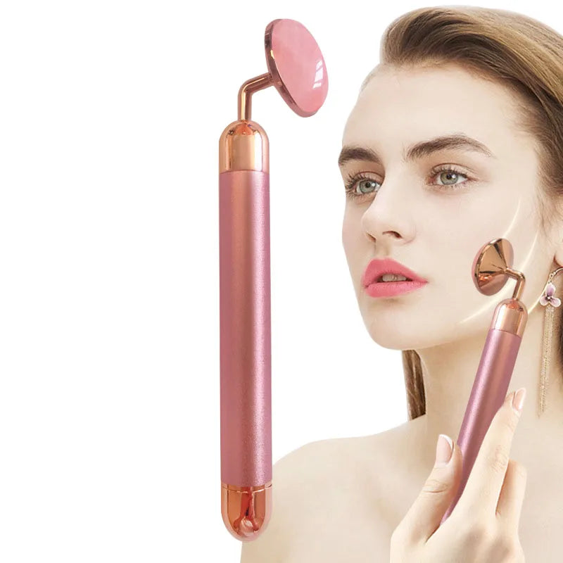 Electric Rose Quartz & Jade Beauty Bar – Vibrating Facial Roller for Skin Lifting, Slimming & Natural Glow