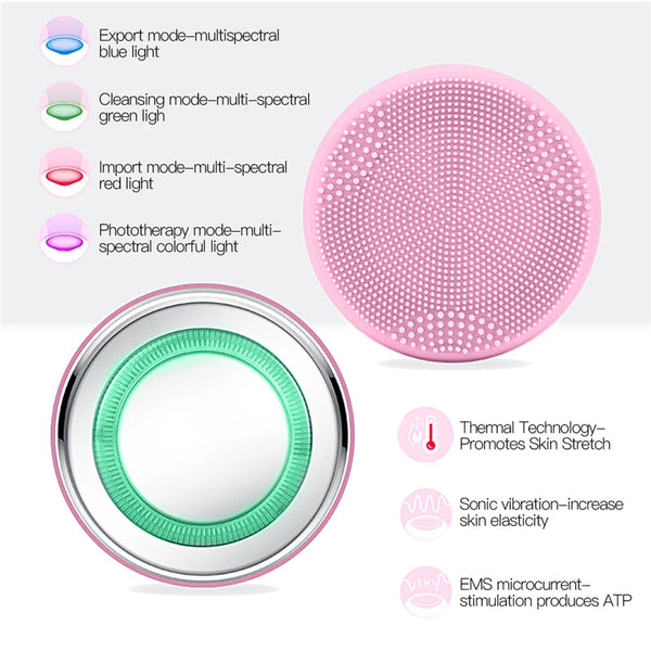 2-in-1 LED Heating Facial Cleansing & Massage Brush – Silicone Sonic Face Cleaner for Deep Pore Cleansing & Skin Rejuvenation