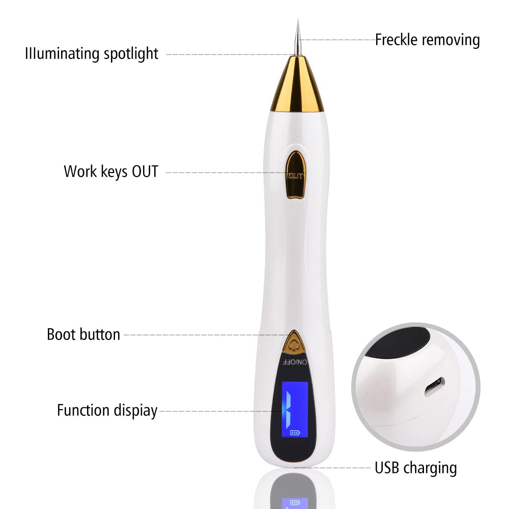 Skin Care Laser Mole & Freckle Removal Pen – LCD Display Spot Remover for Warts, Dark Spots & Tattoo Fading