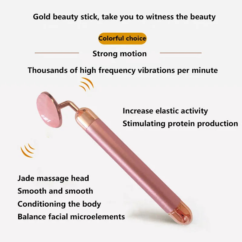 Electric Rose Quartz & Jade Beauty Bar – Vibrating Facial Roller for Skin Lifting, Slimming & Natural Glow