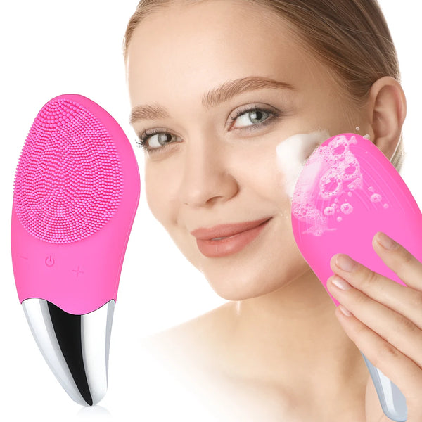 Rechargeable Sonic Facial Cleansing Brush – Waterproof Silicone Face Brush for Deep Pore Cleaning, Blackhead Removal & Anti-Aging