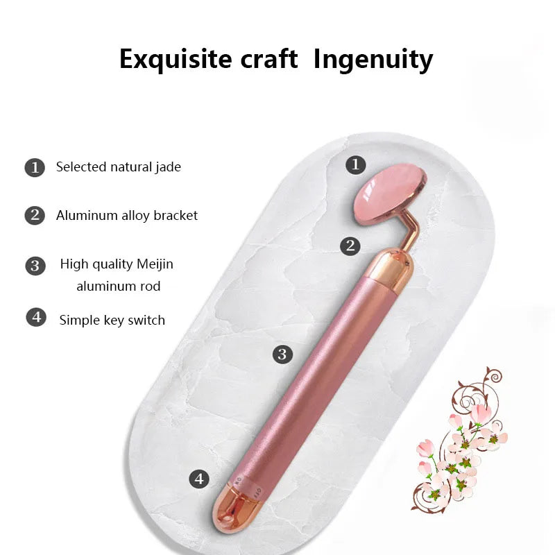 Electric Rose Quartz & Jade Beauty Bar – Vibrating Facial Roller for Skin Lifting, Slimming & Natural Glow