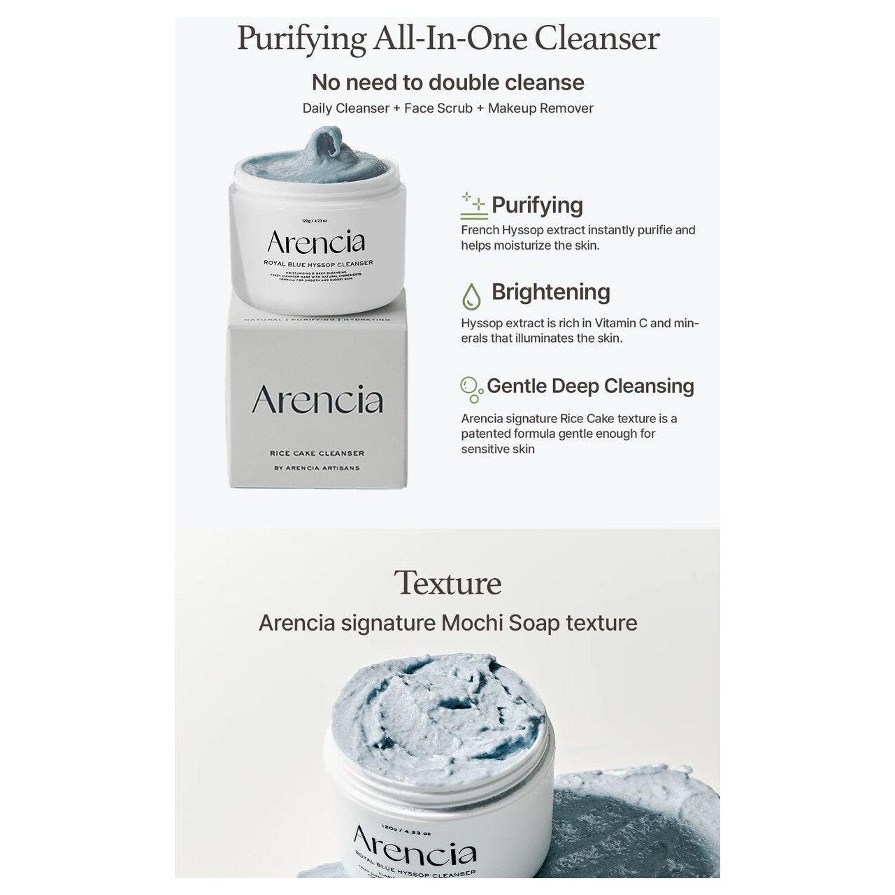 Arencia Fresh Royal Blue Hyssop Cleanser - 120g | Gentle, Deep Cleansing & Skin Barrier Protection