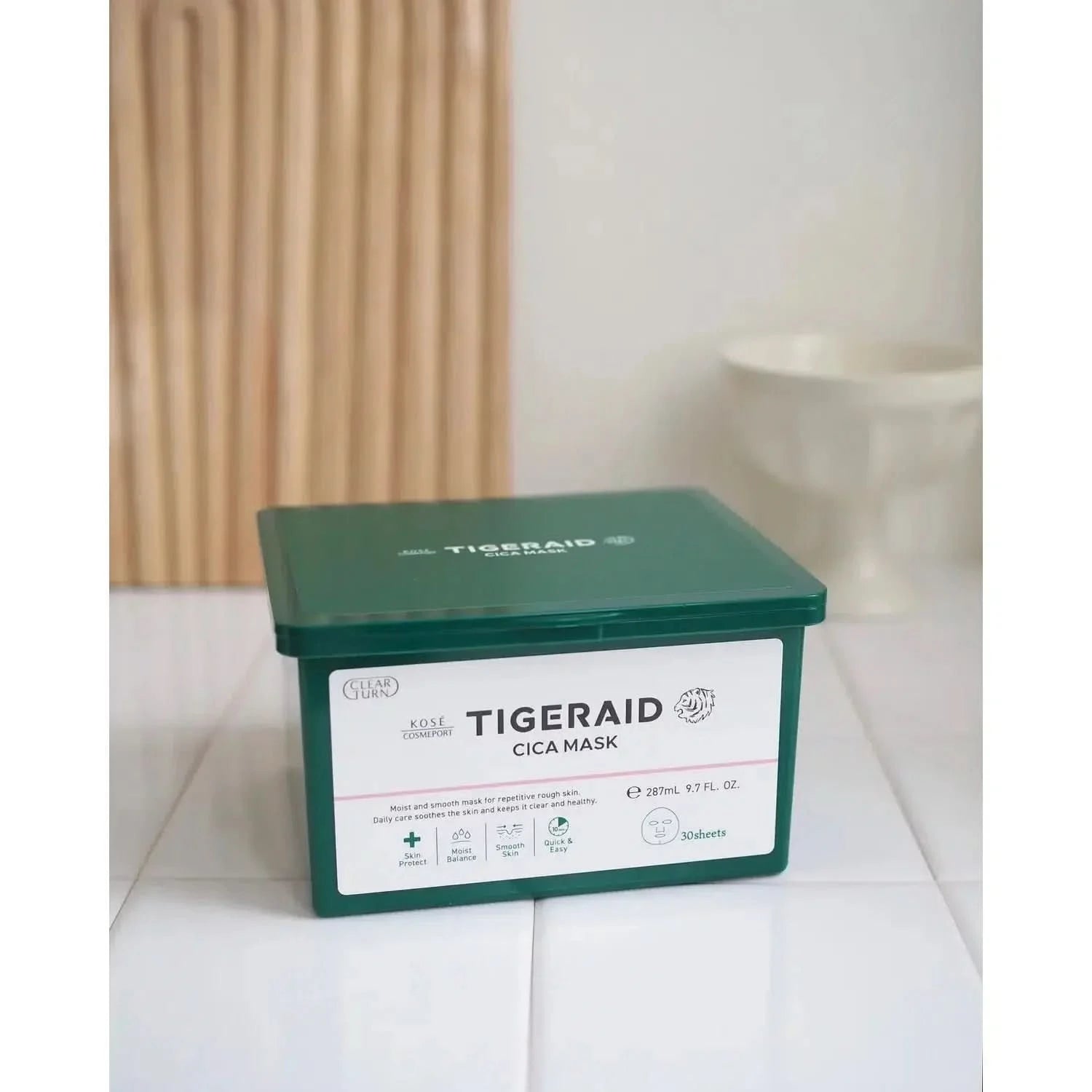 Kosé Tigeraid Cica Intense Moisturizing Repair Mask – 30 Sheets | Daily Sheet Mask for Sensitive & Dry Skin with Cica, Niacinamide & Vitamins