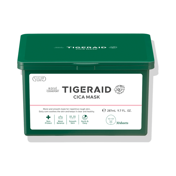 Kosé Tigeraid Cica Intense Moisturizing Repair Mask – 30 Sheets | Daily Sheet Mask for Sensitive & Dry Skin with Cica, Niacinamide & Vitamins