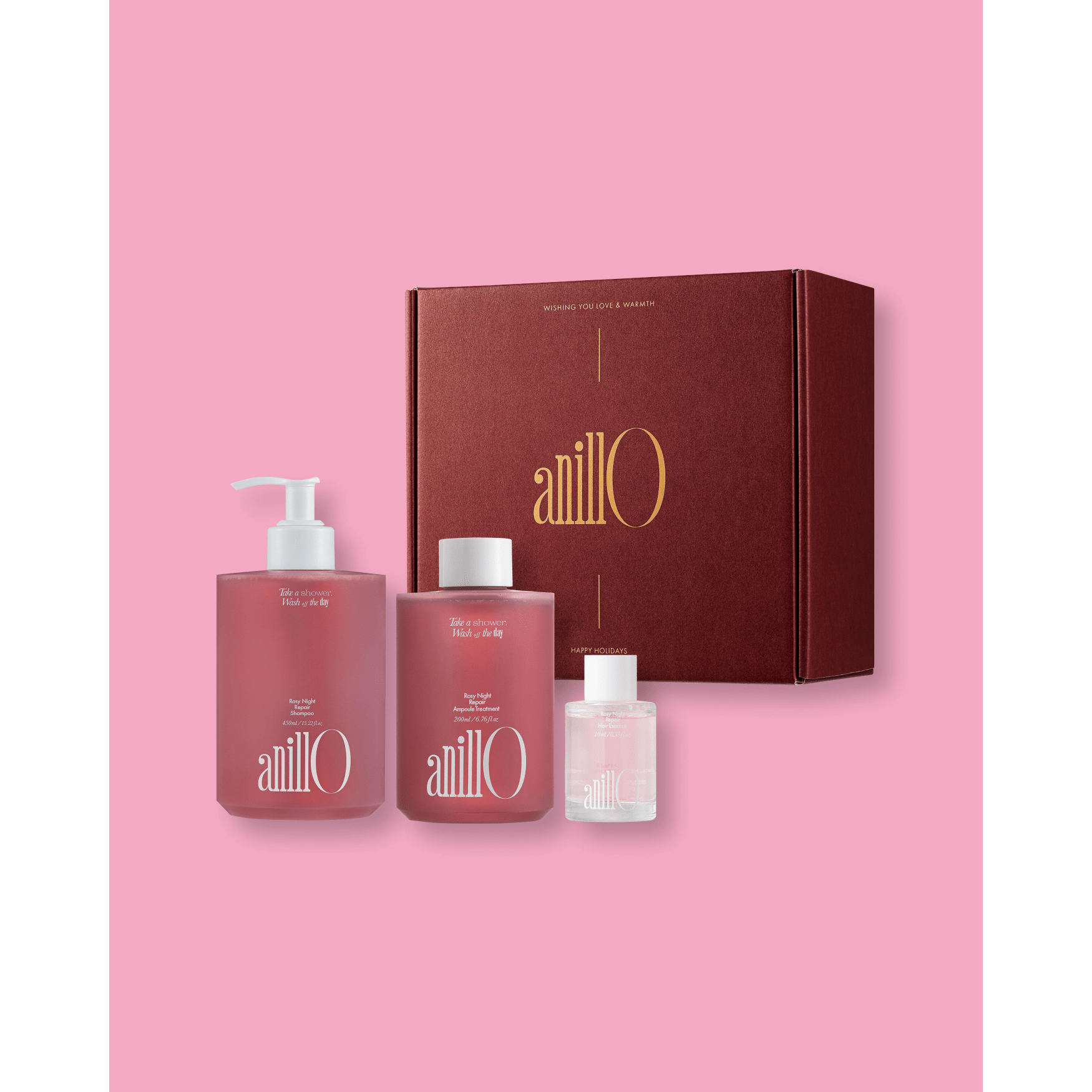 Anillo Rosy Night Holiday Gift Set | Revitalizing Hair Care Trio for Hydration & Strength