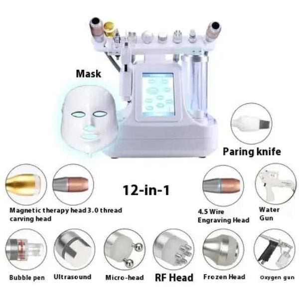 Skin Rejuvenation Mask Beauty Device Cleaner – 5 - in - 1 to 12 - in - 1 Ultrasonic &amp; Light Therapy for Glowing Skin - Glam Global UKGlam Global UK