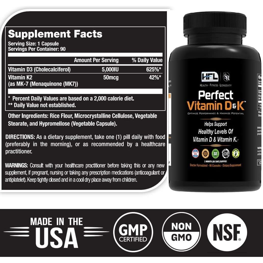 Perfect Vitamin D&K by Dr. Sam Robbins | Vitamin D3 & K2 (Menaq7® MK-7) | 3 Month Supply | 2X Absorbable | Vegan, Plant-Based, Micro-Encapsulated.