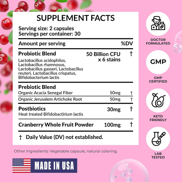 PharmaSupps Vaginal Probiotics – 60 Capsules | 50 Billion CFU + Prebiotics, Cranberry & pH Balance Support