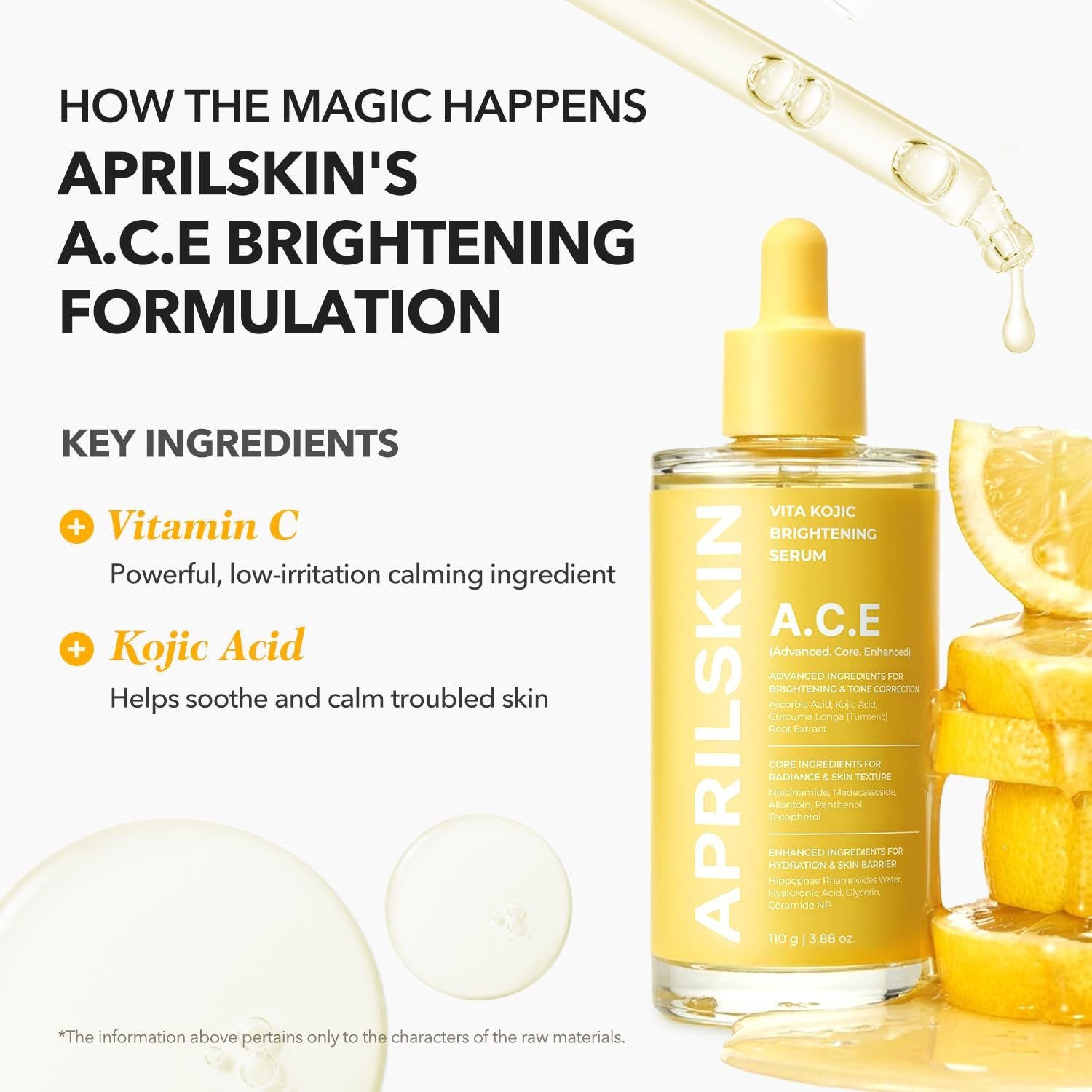 A.C.E Serum｜Vita Kojic Serum for Brightening & Glow｜3-Second Brightening｜Kojic Acid & Vitamin C for Uneven Skin Tone｜Korean Skin Care｜3.88 Oz.