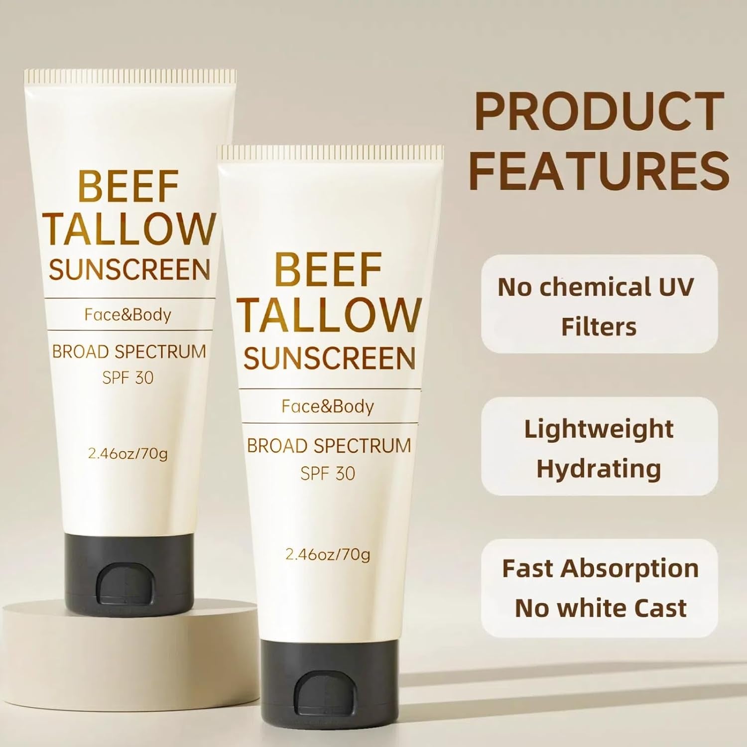 Outccogo Beef Tallow Sunscreen – 70g | Natural, Reef-Safe Sun Protection with Deep Hydration for Face & Body