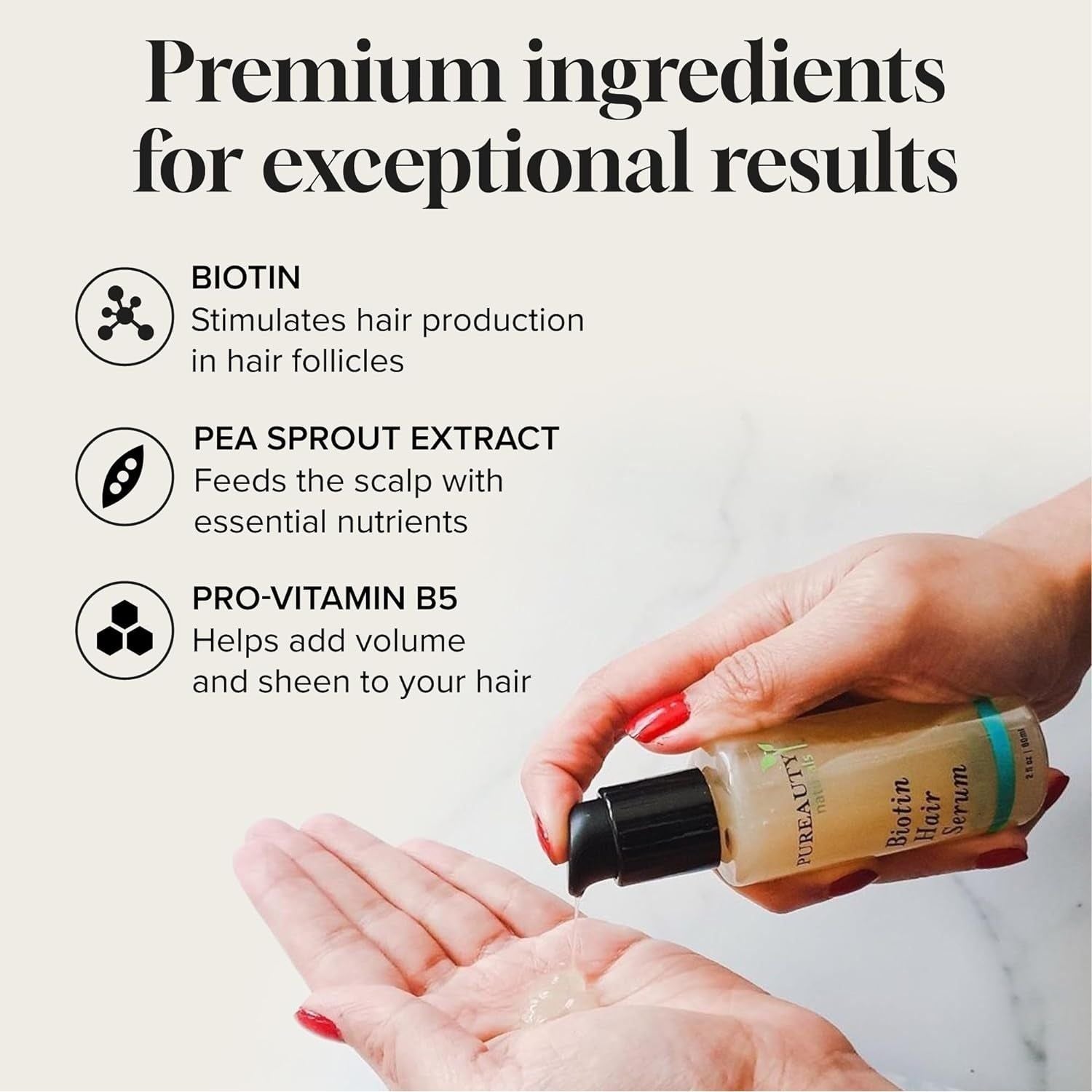 Biotin Hair Growth Serum Advanced Topical Formula to Help Grow Healthy, Strong Hair Suitable for Men and Women of All Hair Types Hair Loss Support by Pureauty Naturals (2 Fl Oz (Pack of 1))