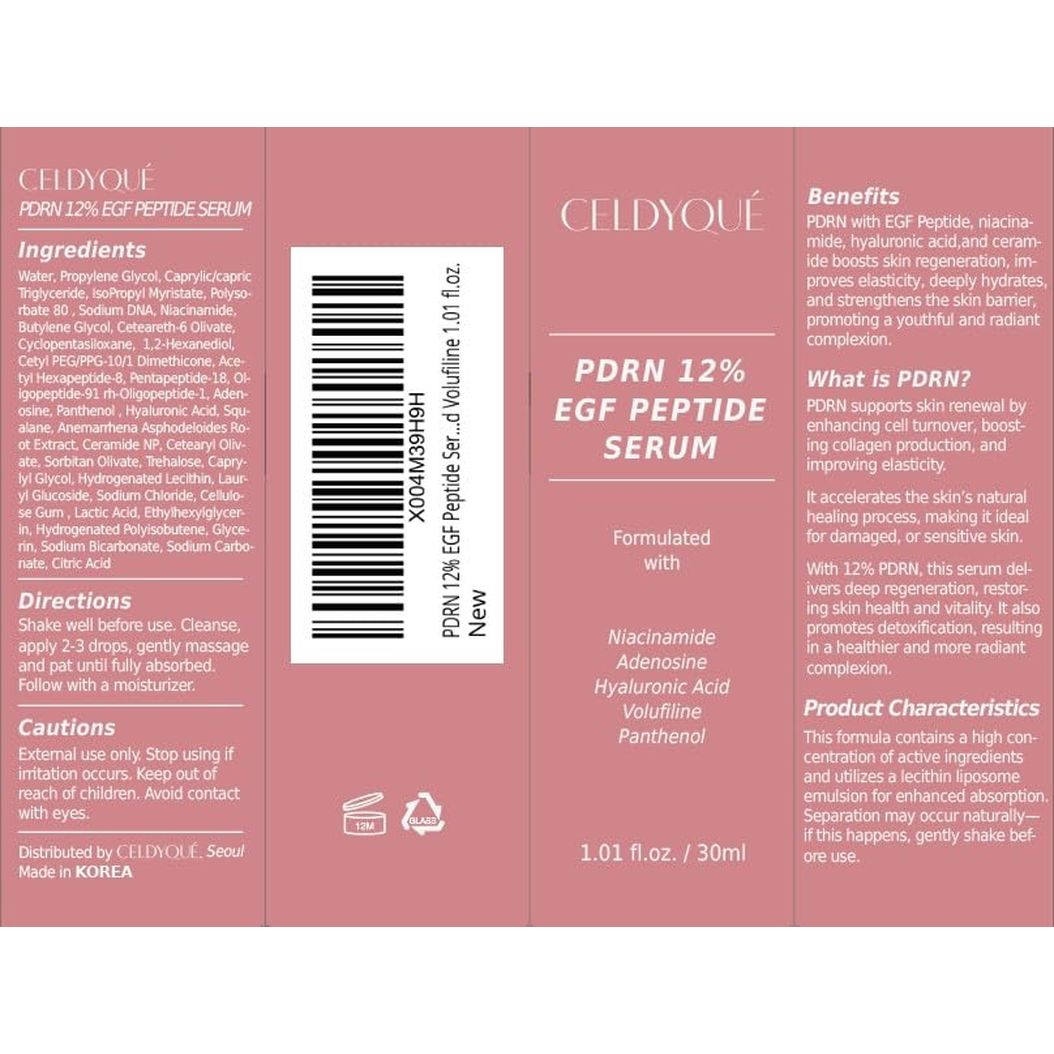 Celdyque PDRN 12% + EGF Peptide Serum – 30ml | Advanced Skin Regeneration & Firming Treatment