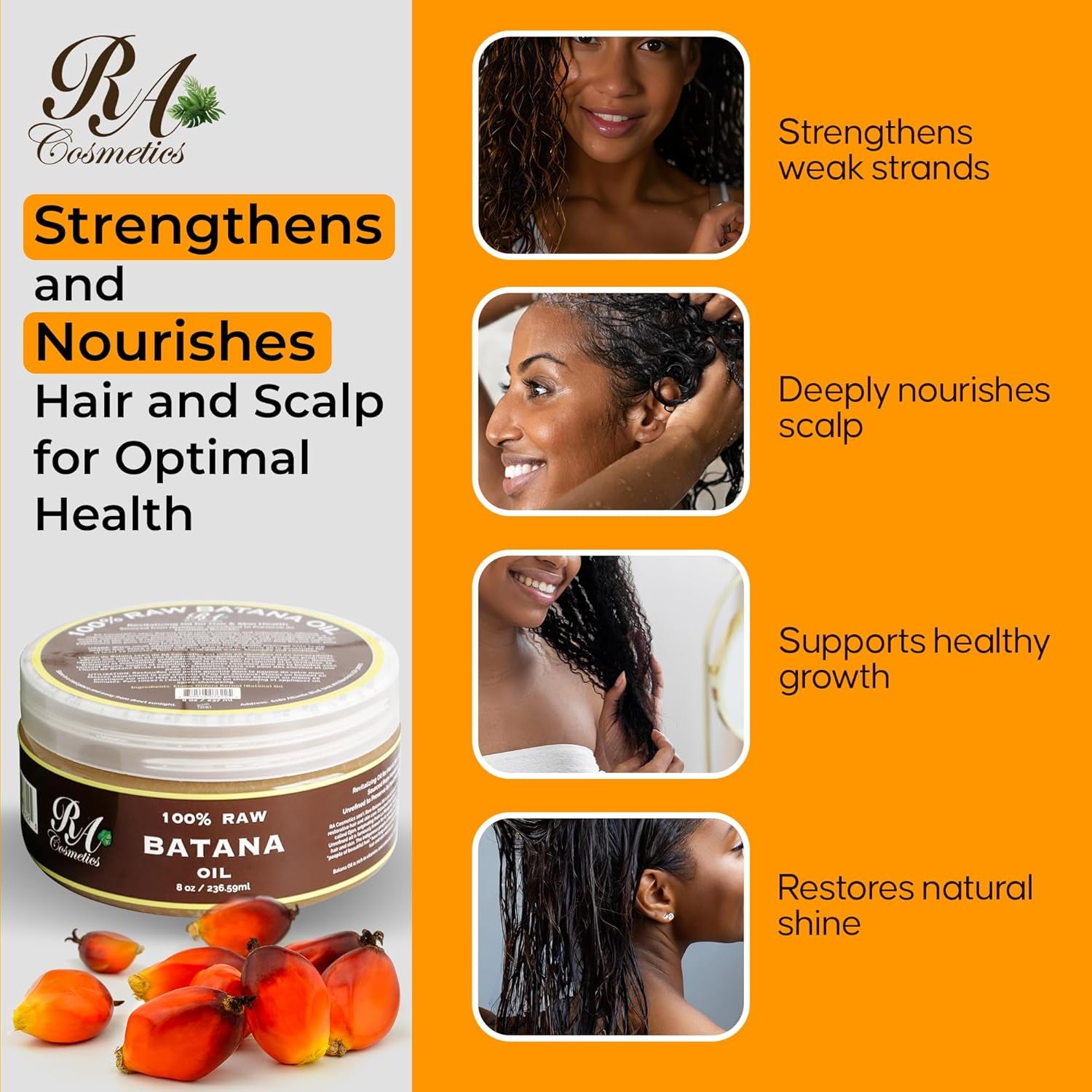 RA COSMETICS 100% Raw Batana Oil – 236.59ml | Strengthen Hair, Restore Shine & Nourish Scalp