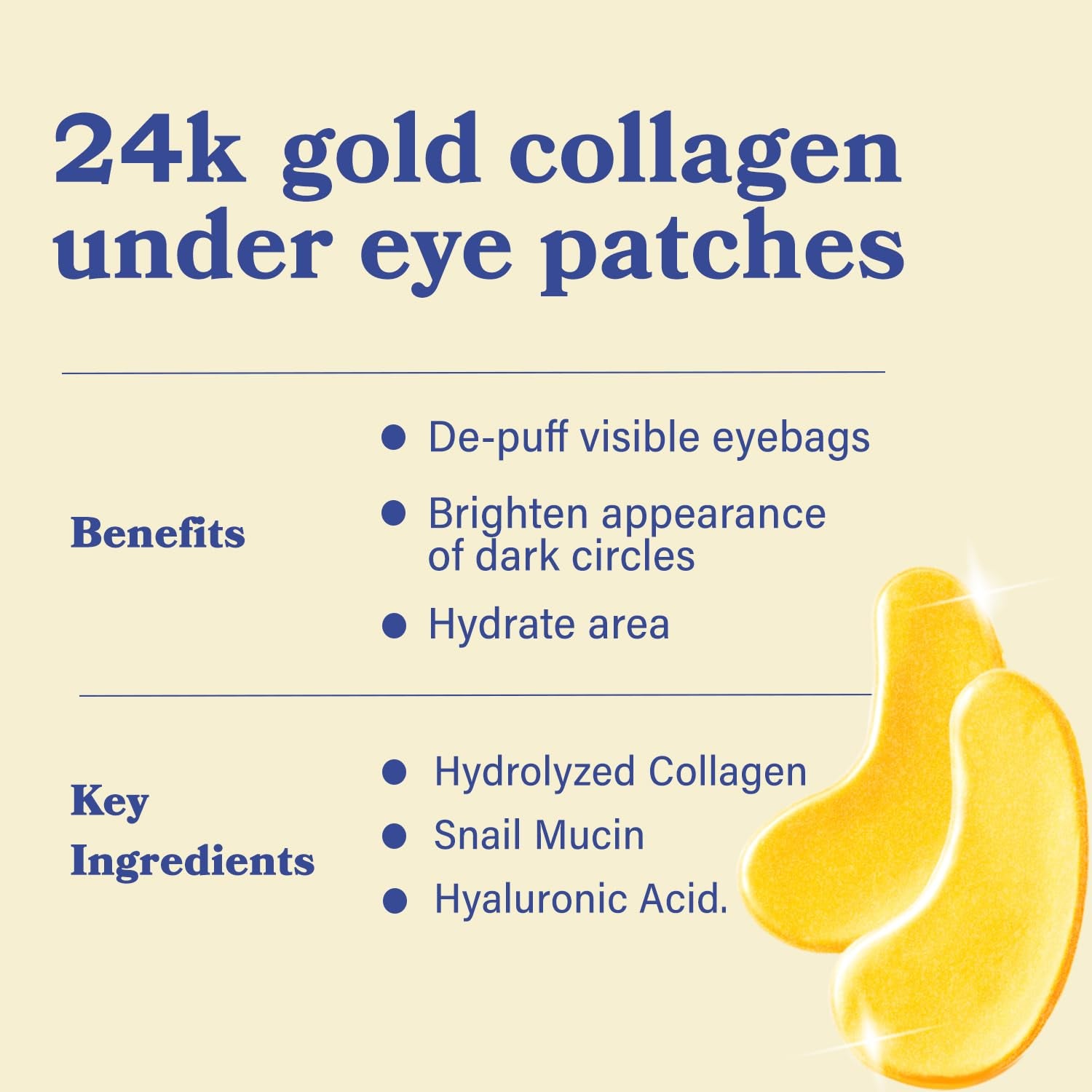 LE GUSHE Miracle Eye Masks – 30 Pairs, Gold | Collagen, Snail Mucin & Hyaluronic Acid for Dark Circles & Puffiness