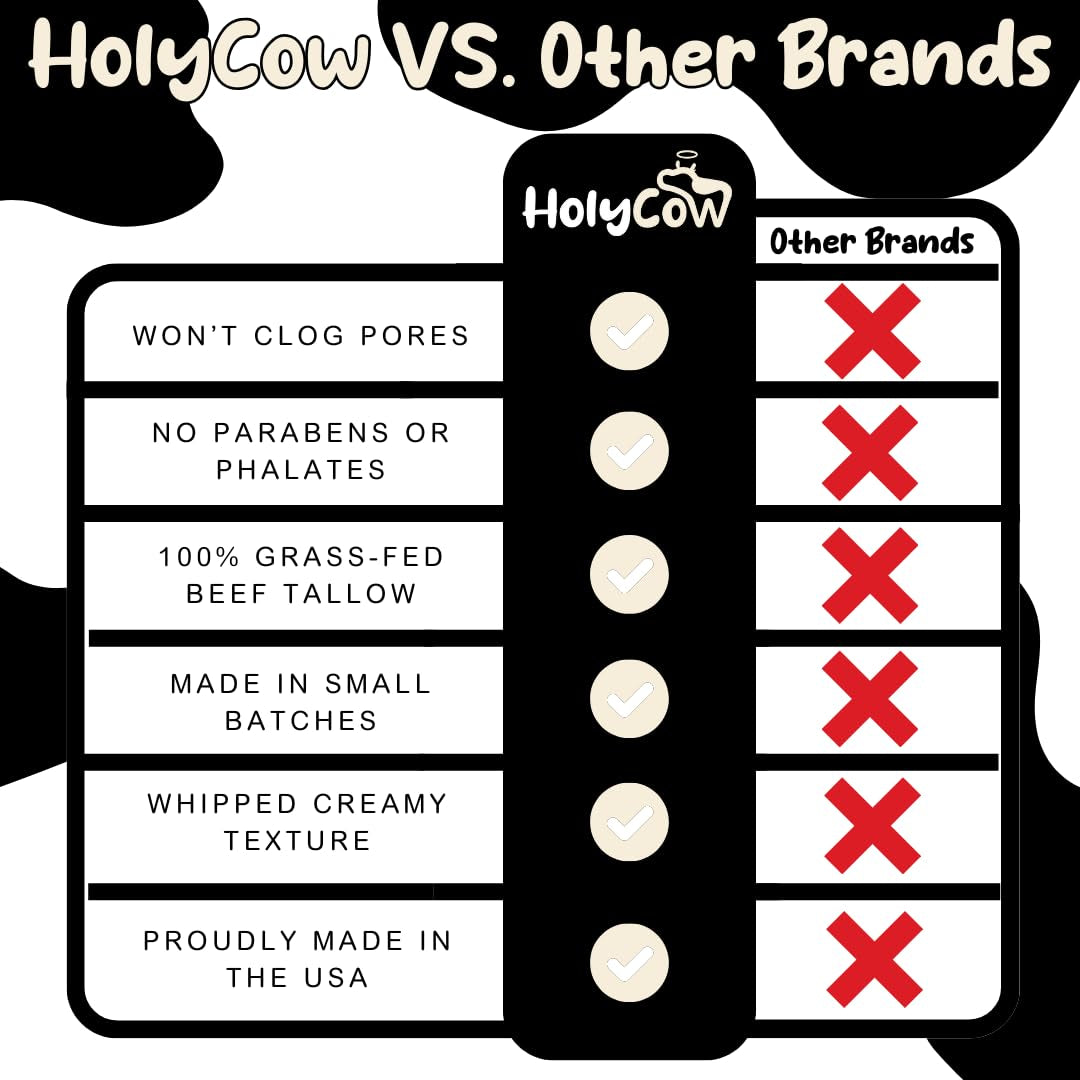 HolyCow Whipped Tallow Balm – 56.7g | Vanilla Bean Scent | Nourishing Ancestral Skincare for Face & Body