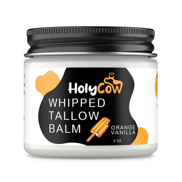 HolyCow Whipped Tallow Balm – 56.7g | Orange Vanilla Scent | Nourishing Grass-Fed Moisturizer for Face & Body