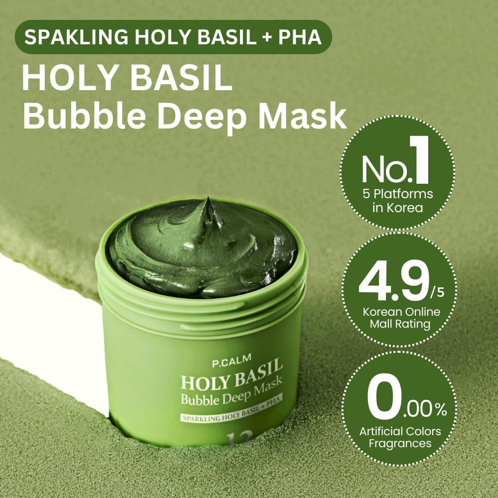 P.CALM Holy Basil BP.CALM Holy Basil Bubble Deep Mask – 90g | Blackhead & Pore-Cleansing Clay-to-Bubble Mask