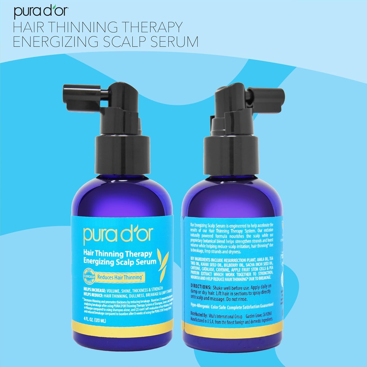 PURA D’OR Hair Thinning Therapy Energizing Scalp Serum – 120ml | Strengthen Roots, Boost Volume & Revitalize Hair