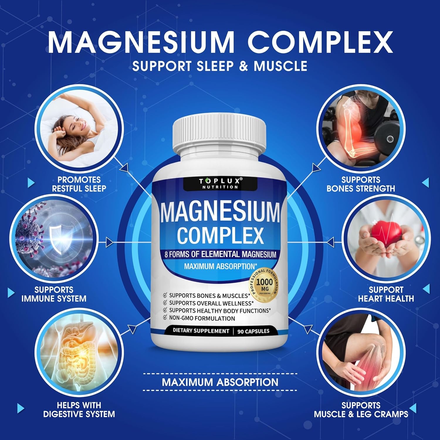 Toplux Magnesium Complex Supplement - 90 Capsules