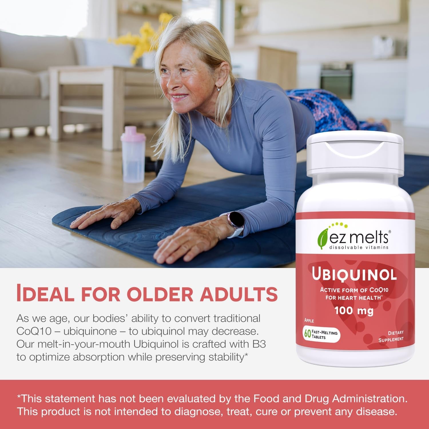 EZ Melts Dissolvable Vitamins Ubiquinol 100mg – 60 Tablets | Fast-Melting CoQ10 for Heart & Cellular Health