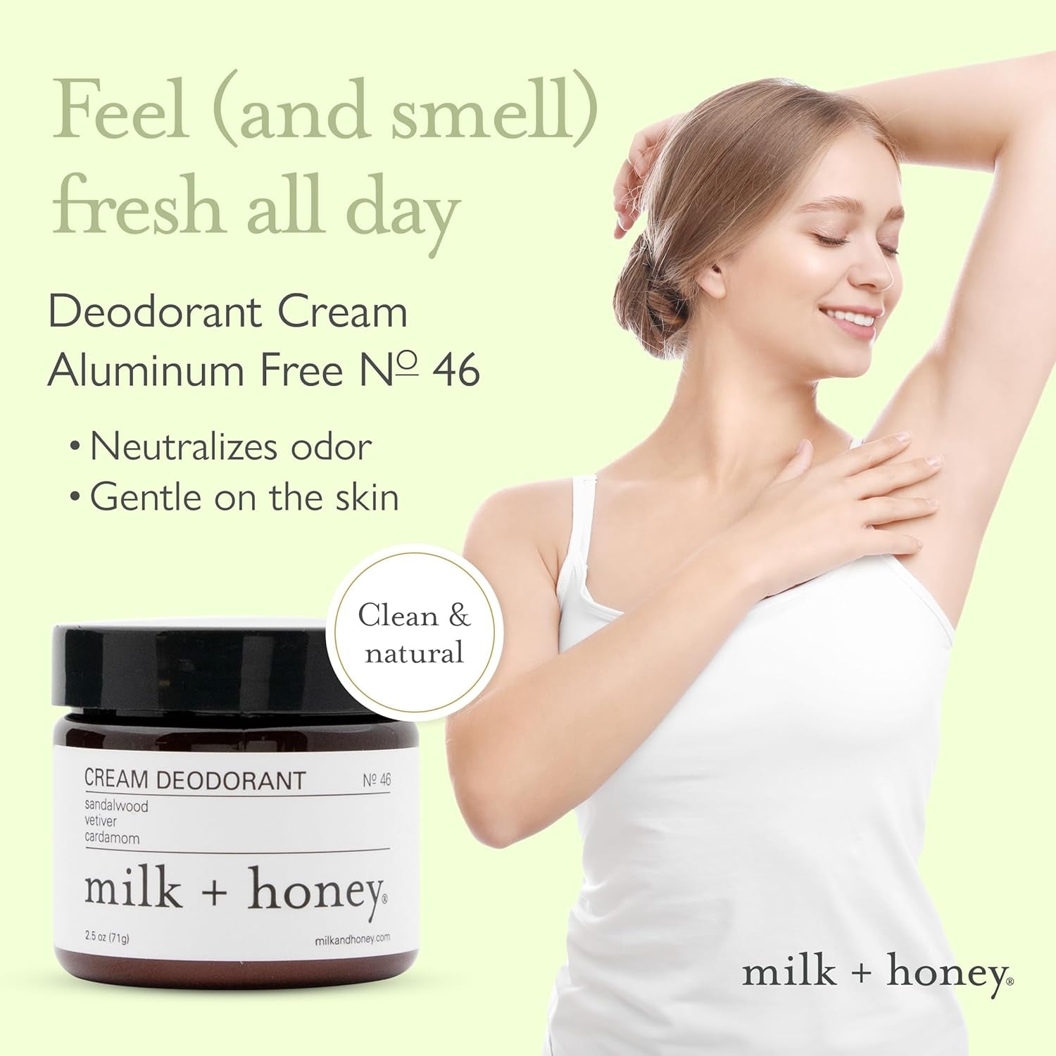 milk + honey Cream Deodorant No. 46 – 71g | Aluminum-Free Natural Deodorant with Sandalwood, Vetiver & Cardamom