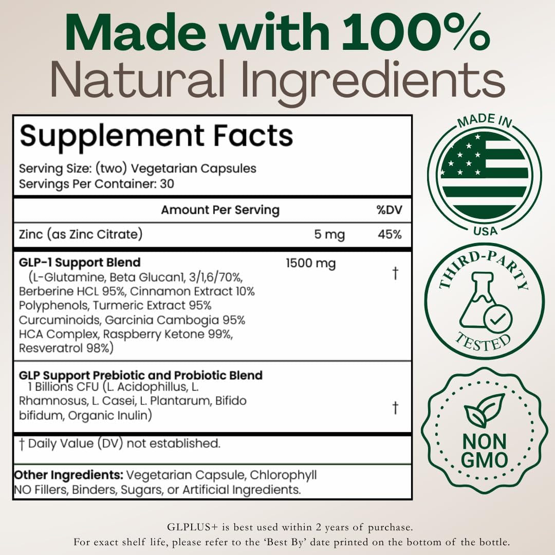 Plus+Ultra GLPlus+ All Natural GLP-1 Support – 60 Capsules | Appetite Control & Healthy Weight Management