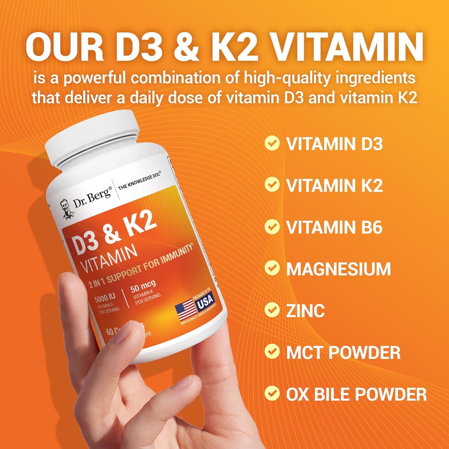 Dr. Berg Nutritionals D3 & K2 Vitamin – 60 Capsules | Immune, Bone & Heart Health Support