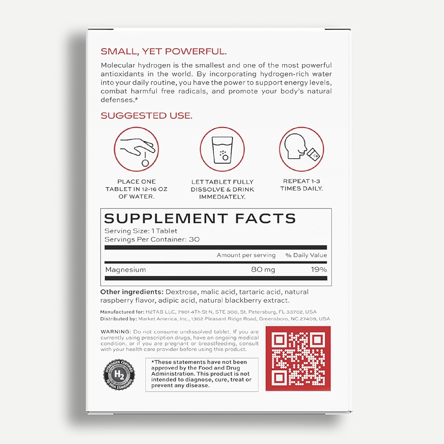 H2TAB Molecular  Hydrogen (Raspberry) - 30 Dissolvable Tablets