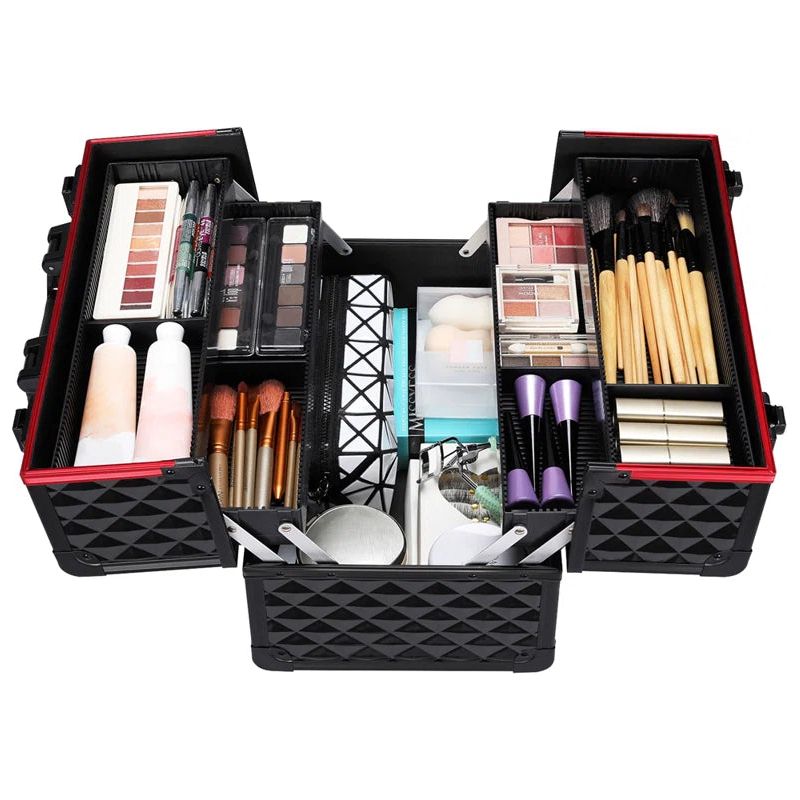 Yaheetech Professional Cosmetic Case (Lockable) - Red/Black, Silver/Black