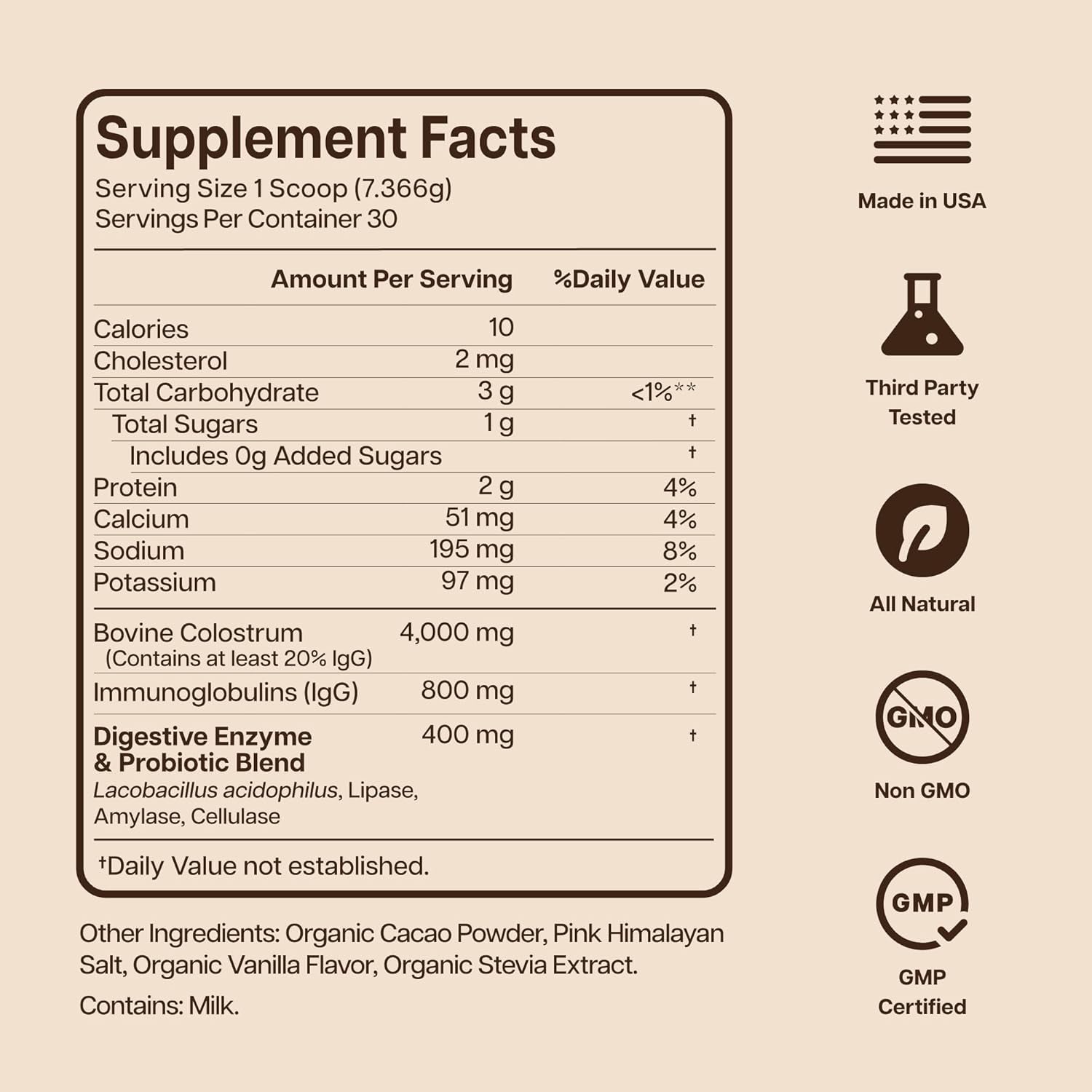 Baese Nutrition 100% Grass-Fed Bovine Colostrum Powder + Probiotics – 220.98g | Immune & Gut Health Support for Adults & Kids (Chocolate Flavor)