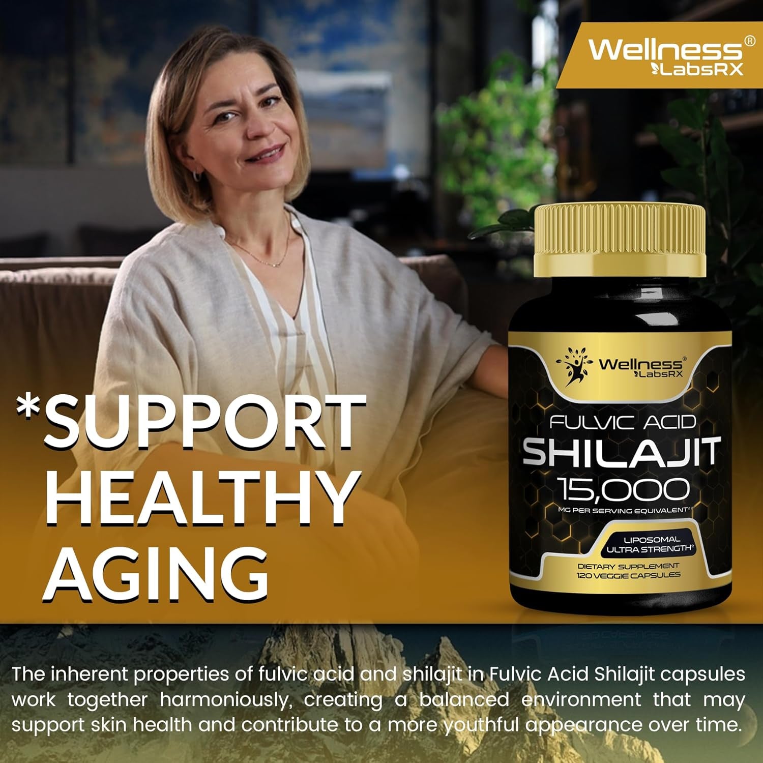 WELLNESS LABSRX Fulvic Acid Shilajit 15,000MG - 120 Capsules