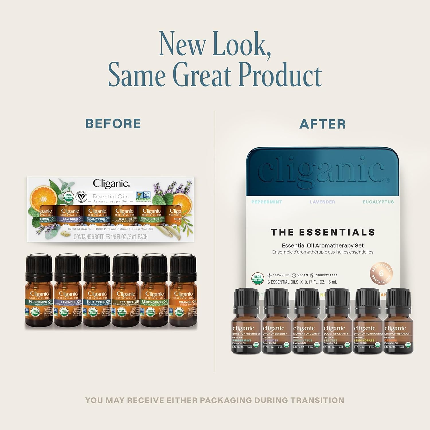 Cliganic The Essentials Essential Oil Aromatherapy Set – 6 x 5ml | 100% Pure, USDA Organic Oils for Diffusing, Relaxation & Wellness