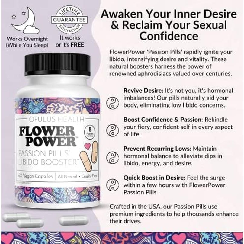 Flower Power “Passion Pills” Libido Booster – 60 Capsules | Enhance Desire, Energy & Intimate Vitality