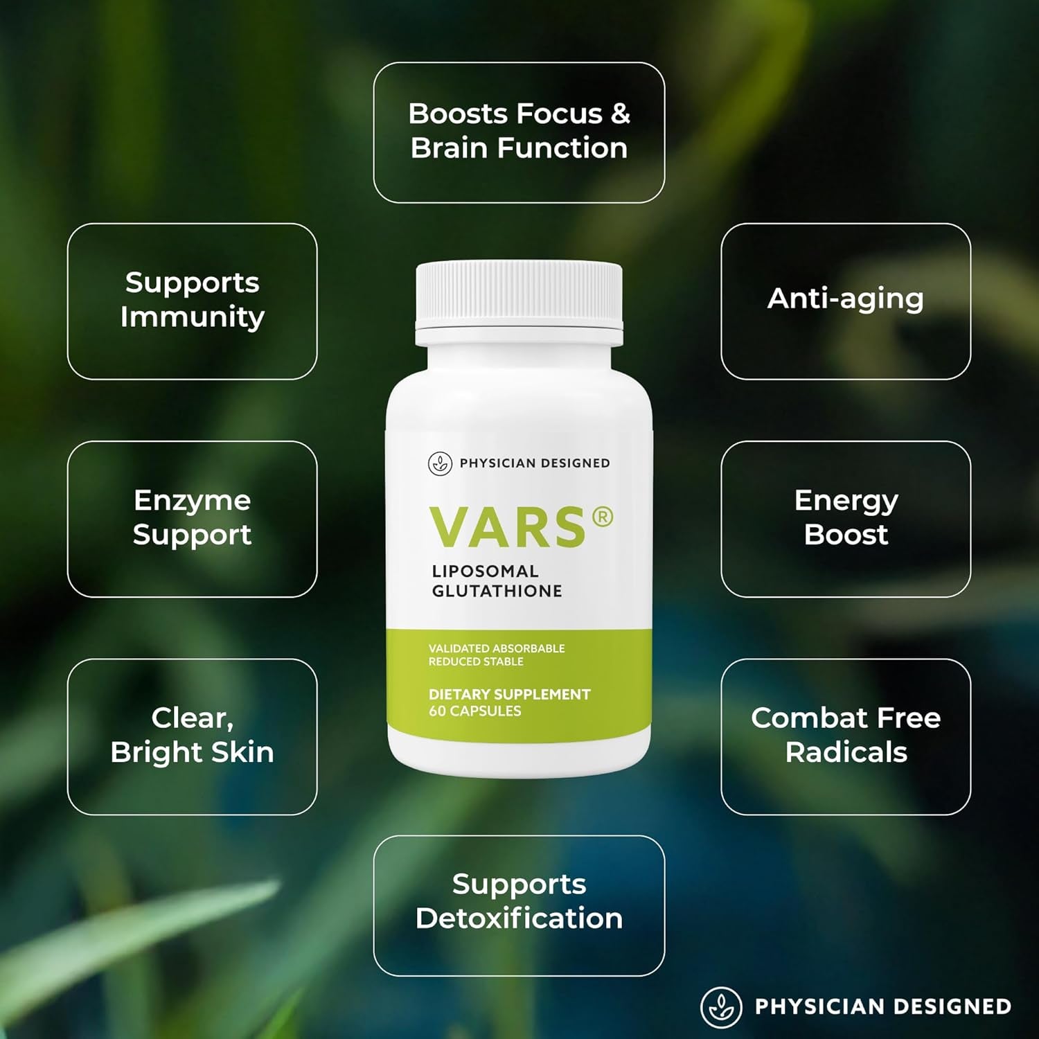 Physician Designed VARS Liposomal Glutathione Capsules - Patented Antioxidant Liquid Dietary Supplement, Anti-Aging, Detoxification, Fortify Immune System, Energy Management Skin Brightening, 60 Count