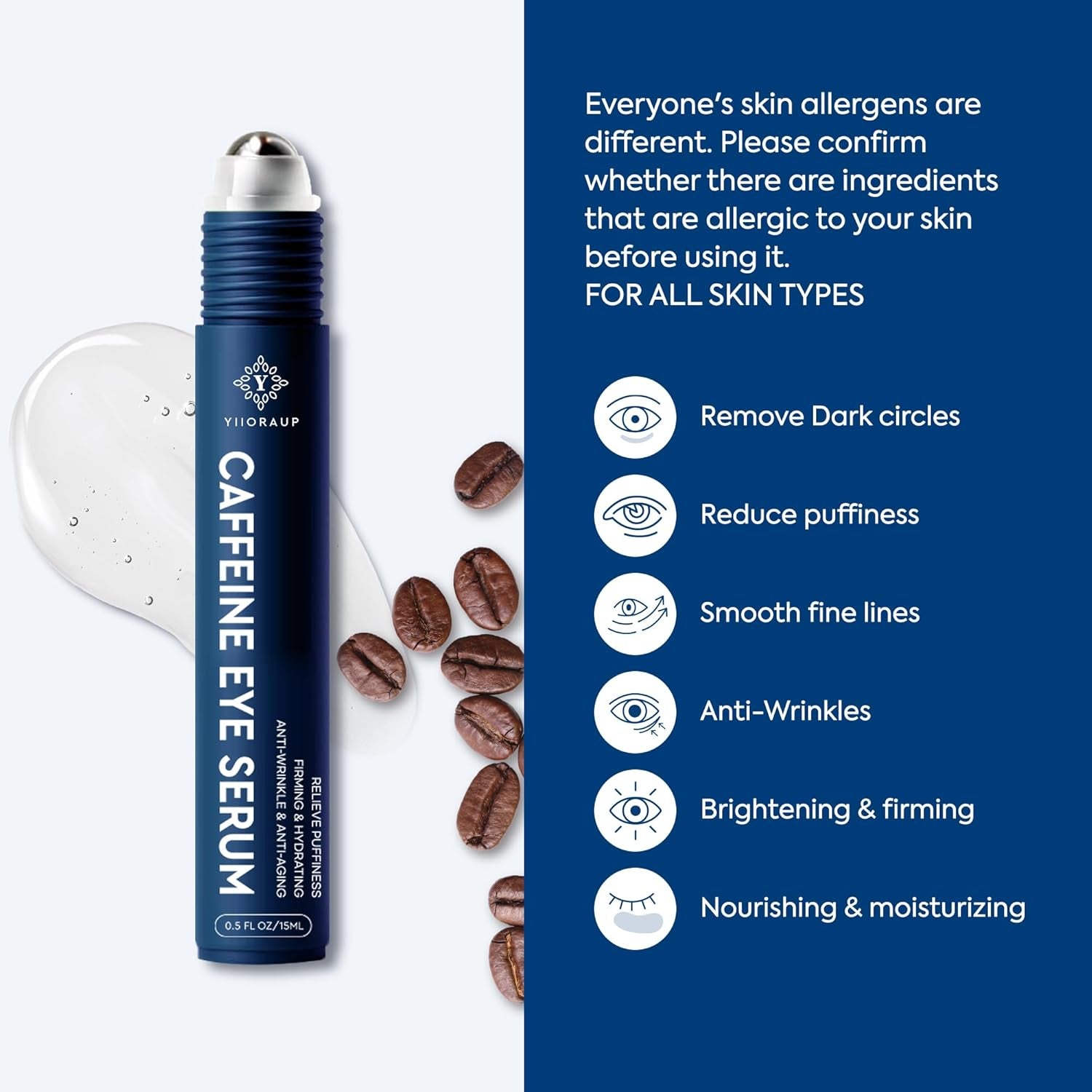 YIIORAUP Caffeine Eye Serum – 15ml | Men’s Under-Eye Bag & Dark Circle Treatment